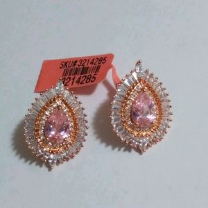 Rosetone Teardrop CZ Earrings